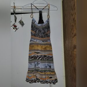 Boho Style Racerback Sun Dress With Chain An Wood Hardware On Straps
